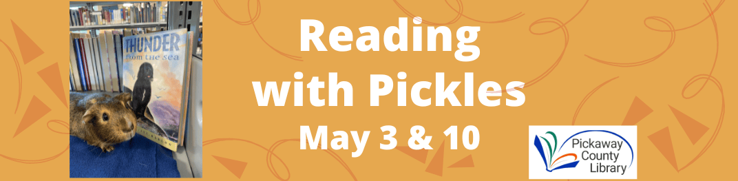 Reading with Pickles the guinea pig May 3 and 10 at Pickaway County Library