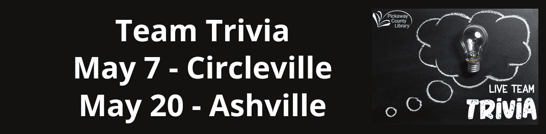 Team Trivia May 7 in Circleville, May 20 in Ashville; lightbulb in thought bubble