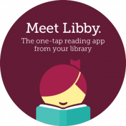 Stylized girl with hair over her eyes read a book and smiling. Text reads meet Libby. The one-tap reading app from your library