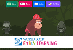 Cartoon gorilla representing World Book Early World of Learning database