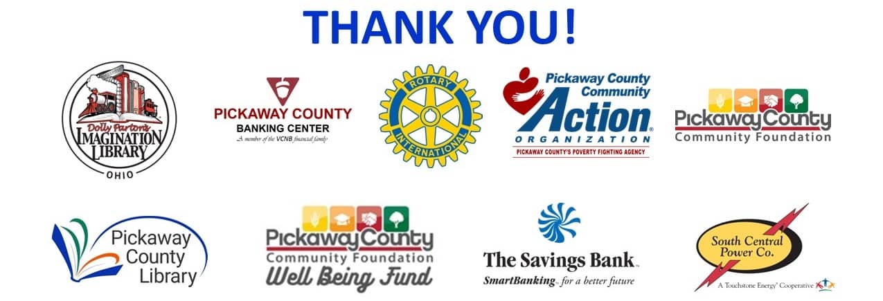 Thank You Donors: DPIL Ohio, Pickaway Banking Center, Rotary, PICCA, Community Foundation, Library, Well Being Foundation, The Savings Bank, South Central Power