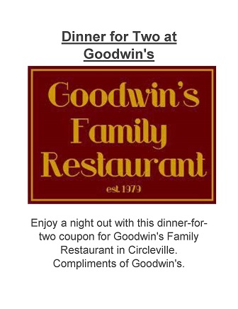 Prize raffle - Dinner for 2 at Goodwin's Family Restaurant
